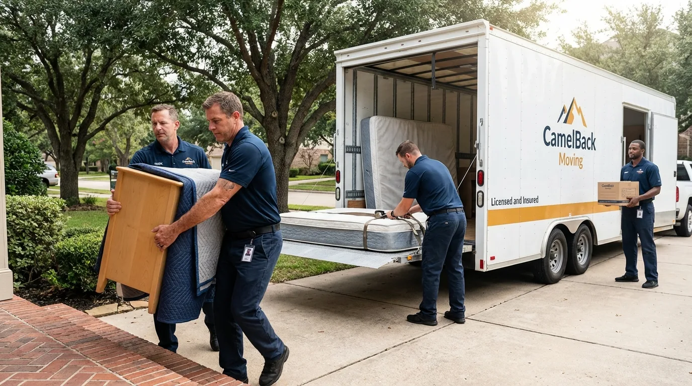 Crew loading residential truck for cross-state move from Pella, IA