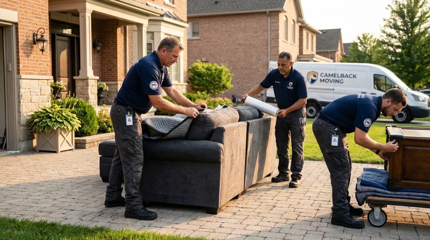 Large estate moving crew wrapping furniture in Pella, IA
