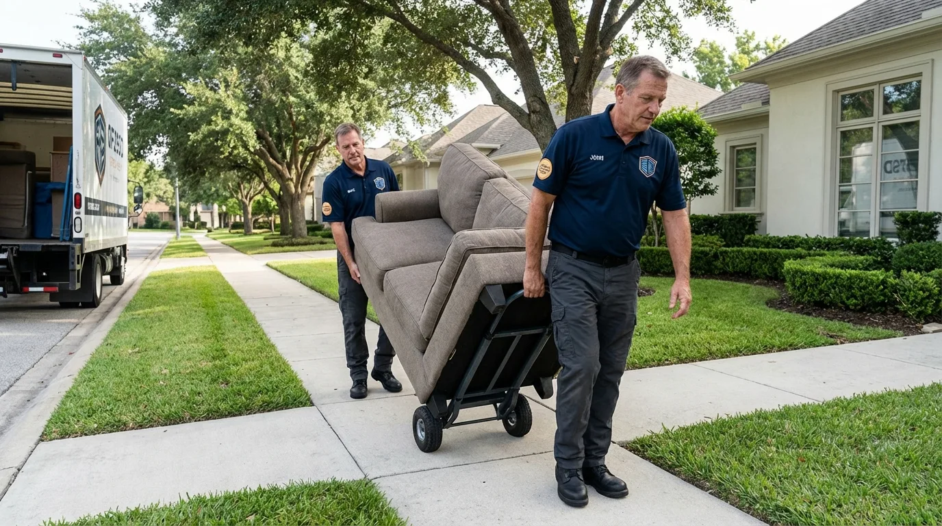 Local residential moving crew loading furniture in Pella, IA