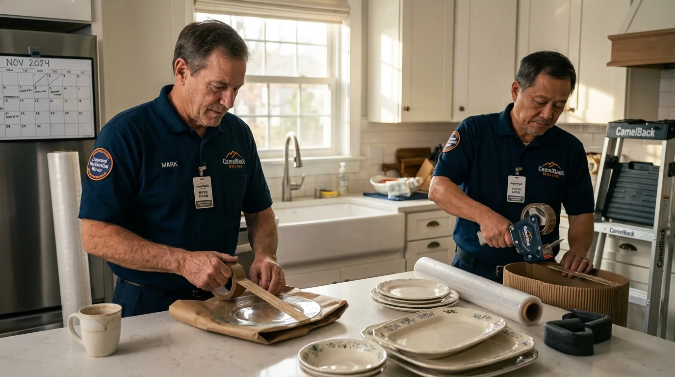 Professional crew packing kitchen dishware in Pella, IA